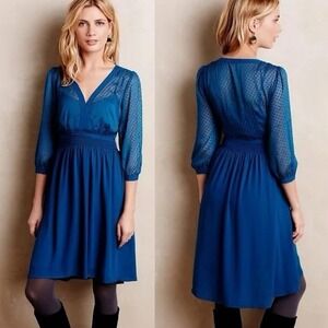 Anthropologie Blue Sheer Sleeve Dress